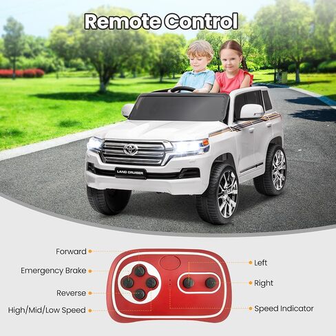 Hetoy 12V Kids Ride On Truck Car, Licensed Toyota Land Cruiser Battery Powered Electric Vehicle with Parent Remote Control, 3 Speeds, Music, Horn, LED Lights, Ride on Toys for Kids, White in Saudi Arabia