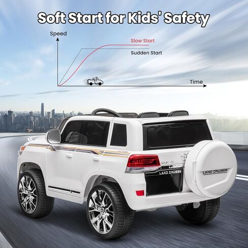 Hetoy 12V Kids Ride On Truck Car, Licensed Toyota Land Cruiser Battery Powered Electric Vehicle with Parent Remote Control, 3 Speeds, Music, Horn, LED Lights, Ride on Toys for Kids, White in Saudi Arabia