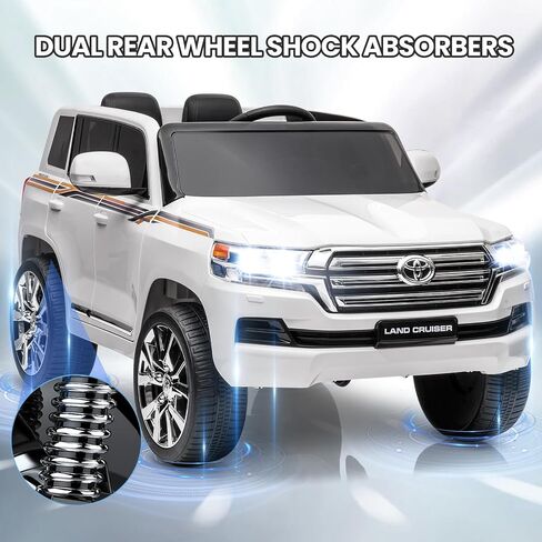 Hetoy 12V Kids Ride On Truck Car, Licensed Toyota Land Cruiser Battery Powered Electric Vehicle with Parent Remote Control, 3 Speeds, Music, Horn, LED Lights, Ride on Toys for Kids, White in Saudi Arabia