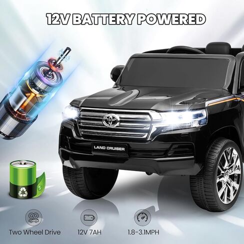 Hetoy 12V Kids Ride On Truck Car, Licensed Toyota Land Cruiser Battery Powered Electric Vehicle with Parent Remote Control, 3 Speeds, Music, Horn, LED Lights, Ride on Toys for Kids, White in Saudi Arabia
