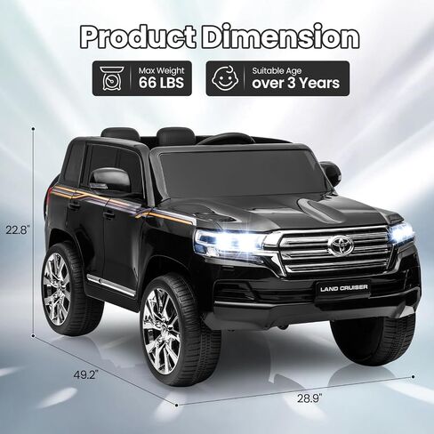 Hetoy 12V Kids Ride On Truck Car, Licensed Toyota Land Cruiser Battery Powered Electric Vehicle with Parent Remote Control, 3 Speeds, Music, Horn, LED Lights, Ride on Toys for Kids, White in Saudi Arabia
