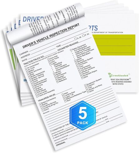 Detailed Driver Daily Vehicle Inspection Report Book/Forms, 35 Sets of Forms per DVIR Log Book, 2-Ply Carbonless for Driver Trucker, FMCSR Compliant, 5.5" x 8.5" in Saudi Arabia