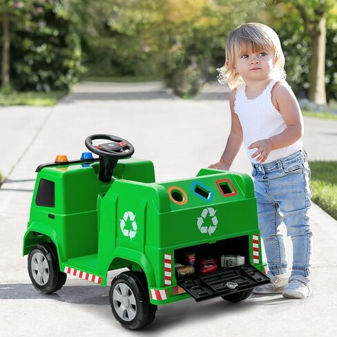 OLAKIDS Ride on Car, Recycling Garbage Truck Electric Vehicle with Music, Horn, Warning Lights, Recycling Accessories Included, Toddlers Battery Powered Trash Toy for Boys Girls (Green) in Kuwait