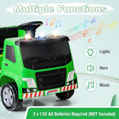 OLAKIDS Ride on Car, Recycling Garbage Truck Electric Vehicle with Music, Horn, Warning Lights, Recycling Accessories Included, Toddlers Battery Powered Trash Toy for Boys Girls (Green) in Kuwait