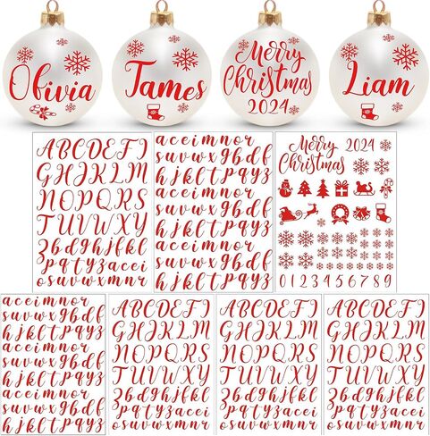 Cholemy 7 Sheets Christmas UV DTF Cup Wrap Transfer Stickers Christmas Rub on Transfers for Crafts Waterproof Letter Decals Christmas Name Ornament for DIY Personalized Christmas Ball Ornament in Saudi Arabia