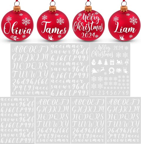 Cholemy 7 Sheets Christmas UV DTF Cup Wrap Transfer Stickers Christmas Rub on Transfers for Crafts Waterproof Letter Decals Christmas Name Ornament for DIY Personalized Christmas Ball Ornament in Saudi Arabia