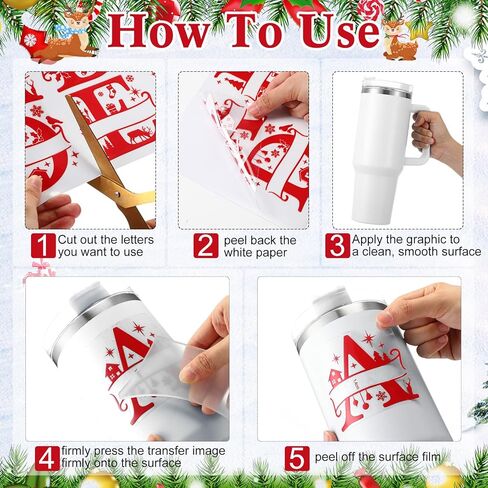 Cholemy 7 Sheets Christmas UV DTF Cup Wrap Transfer Stickers Christmas Rub on Transfers for Crafts Waterproof Letter Decals Christmas Name Ornament for DIY Personalized Christmas Ball Ornament in Saudi Arabia