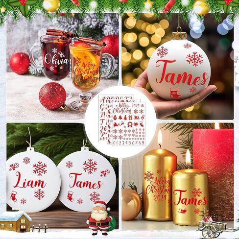 Cholemy 7 Sheets Christmas UV DTF Cup Wrap Transfer Stickers Christmas Rub on Transfers for Crafts Waterproof Letter Decals Christmas Name Ornament for DIY Personalized Christmas Ball Ornament in Saudi Arabia