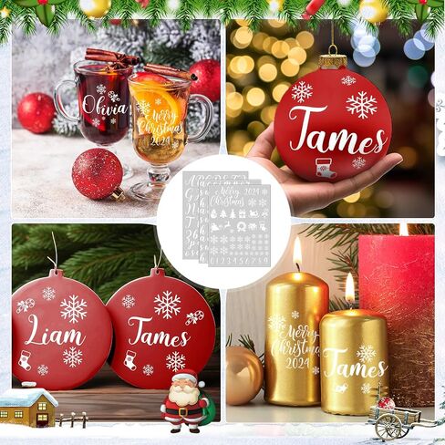 Cholemy 7 Sheets Christmas UV DTF Cup Wrap Transfer Stickers Christmas Rub on Transfers for Crafts Waterproof Letter Decals Christmas Name Ornament for DIY Personalized Christmas Ball Ornament in Saudi Arabia