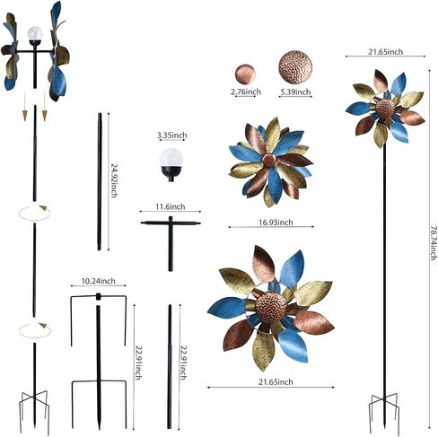 360°Yard Garden Wind Spinners with Lights, Large Outdoor Metal Wind Spinners, Lawn Yard Art Garden Decor Gifts in Saudi Arabia