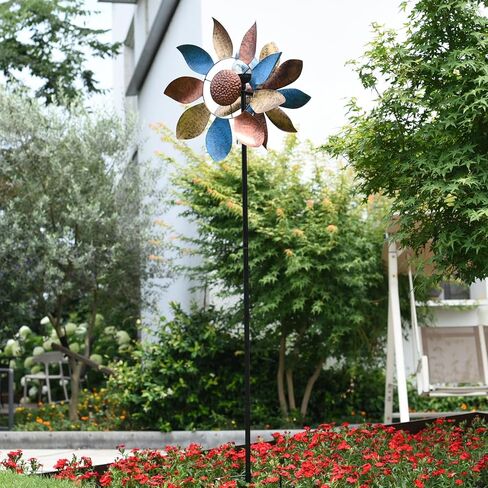 360°Yard Garden Wind Spinners with Lights, Large Outdoor Metal Wind Spinners, Lawn Yard Art Garden Decor Gifts in Saudi Arabia