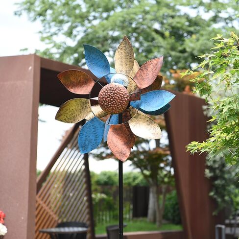 360°Yard Garden Wind Spinners with Lights, Large Outdoor Metal Wind Spinners, Lawn Yard Art Garden Decor Gifts in Saudi Arabia