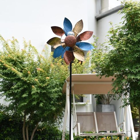 360°Yard Garden Wind Spinners with Lights, Large Outdoor Metal Wind Spinners, Lawn Yard Art Garden Decor Gifts in Saudi Arabia