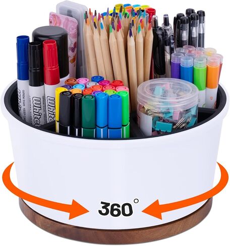 Desk Organizer, 360° Rotating Office Desk Organizer, Melamine Silicone Marker Holder With 7 Compartments, Pencil Organizer For Desk With 4 Depth Office Supplies Art Supply School Grey in Kuwait
