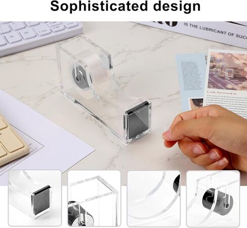 EOOUT Black Office Supplies Set Desk Accessories, Acrylic Stapler Set Staple Remover, Phone Holder, Tape Holder, Pen Holder, 2 Ballpoint Pen, Scissor, Binder Clips, Ruler, Transparent in Saudi Arabia