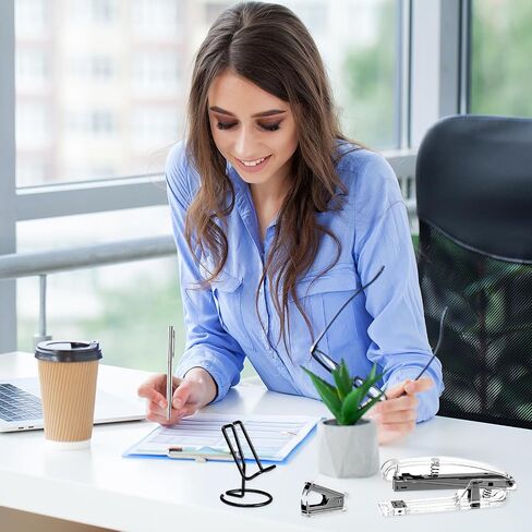 EOOUT Black Office Supplies Set Desk Accessories, Acrylic Stapler Set Staple Remover, Phone Holder, Tape Holder, Pen Holder, 2 Ballpoint Pen, Scissor, Binder Clips, Ruler, Transparent in Saudi Arabia