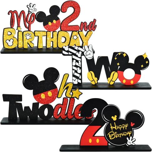 لوازم حفلات عيد الميلاد الأول من TONIFUL Mouse قطع مركزية للطاولة الأولى - تصميم على شكل فأر أحمر وخشب قوي لحفلات أعياد الميلاد بعمر عام واحد وديكورات حفلات عيد الميلاد الأولى (4 قطع) in Kuwait