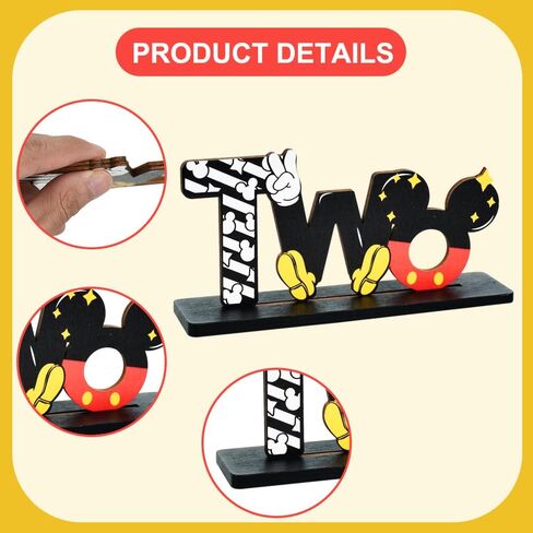 لوازم حفلات عيد الميلاد الأول من TONIFUL Mouse قطع مركزية للطاولة الأولى - تصميم على شكل فأر أحمر وخشب قوي لحفلات أعياد الميلاد بعمر عام واحد وديكورات حفلات عيد الميلاد الأولى (4 قطع) in Kuwait