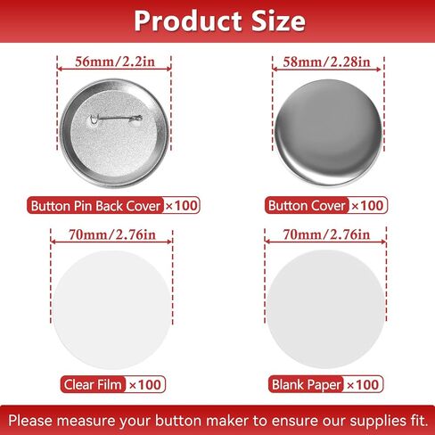 100 Sets 0.98 Inch Button Maker Supplies 25mm Button Making Supplies Blank Button Pins Metal Round Badge Button Parts Making Kit for Button Maker Machine with Metal Cover,Metal Back Pin Cover in Saudi Arabia