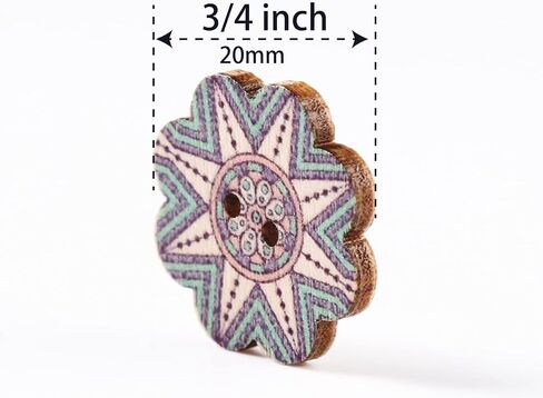 100PCS Mixed Pattern Vintage 3/4inch Wooden Buttons 2 Holes DIY Craft Sewing Random Flower Painting Buttons Hand-Made DIY Sewing Process Decorative Wooden Buttons Clothes Accessories 20mm Wood buttons in Saudi Arabia