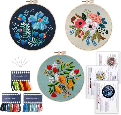chfine 3 Sets Embroidery Stitches Practice Kit, Embroidery Kit for Beginners Adults, Embroidery Starter Kit Stamped Cross Stitch Sets Beginners Embroidery Kit with Instructions & Tools in Saudi Arabia