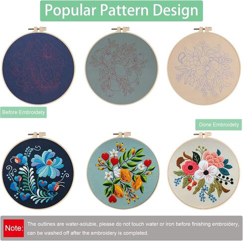 chfine 3 Sets Embroidery Stitches Practice Kit, Embroidery Kit for Beginners Adults, Embroidery Starter Kit Stamped Cross Stitch Sets Beginners Embroidery Kit with Instructions & Tools in Saudi Arabia