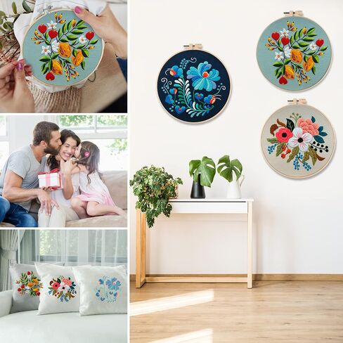 chfine 3 Sets Embroidery Stitches Practice Kit, Embroidery Kit for Beginners Adults, Embroidery Starter Kit Stamped Cross Stitch Sets Beginners Embroidery Kit with Instructions & Tools in Saudi Arabia
