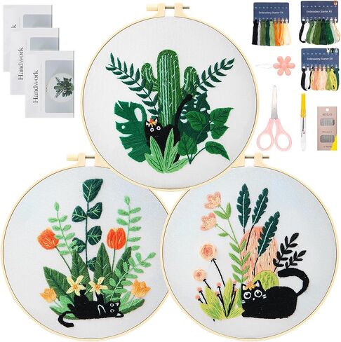 chfine 3 Sets Embroidery Stitches Practice Kit, Embroidery Kit for Beginners Adults, Embroidery Starter Kit Stamped Cross Stitch Sets Beginners Embroidery Kit with Instructions & Tools in Saudi Arabia
