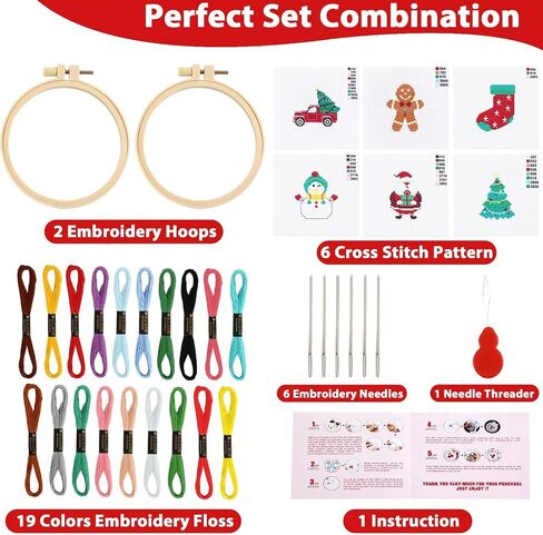 ZOIIWA 6 قطع عيد الميلاد عبر الابره مجموعات للمبتدئين DIY طقم التطريز للأطفال البالغين التطريز كاتب مجموعات الحرفية مع سانتا ثلج الزنجبيل رجل الجوارب عيد الميلاد شجرة عيد الميلاد شاحنة اللوازم الحرفية in Saudi Arabia