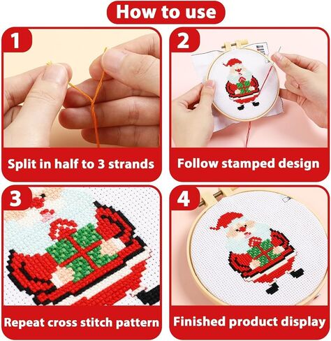 ZOIIWA 6 قطع عيد الميلاد عبر الابره مجموعات للمبتدئين DIY طقم التطريز للأطفال البالغين التطريز كاتب مجموعات الحرفية مع سانتا ثلج الزنجبيل رجل الجوارب عيد الميلاد شجرة عيد الميلاد شاحنة اللوازم الحرفية in Saudi Arabia