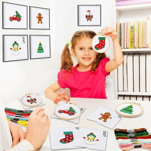 ZOIIWA 6 قطع عيد الميلاد عبر الابره مجموعات للمبتدئين DIY طقم التطريز للأطفال البالغين التطريز كاتب مجموعات الحرفية مع سانتا ثلج الزنجبيل رجل الجوارب عيد الميلاد شجرة عيد الميلاد شاحنة اللوازم الحرفية in Saudi Arabia