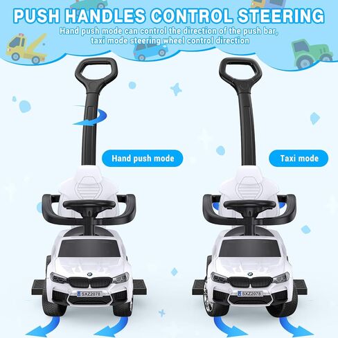 4-in-1 Push Cars for Toddlers 1-3 Boys Girls，Ride On Cars Licensed BMW with Horn, Music, Led Lights and Controllable Push Handle in Saudi Arabia