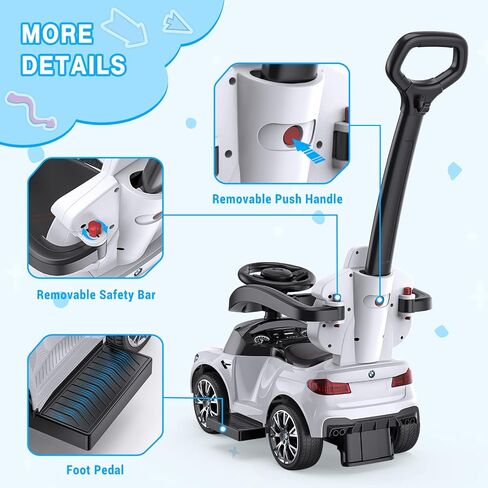 سيارات دفع 4 في 1 للأطفال الصغار من 1 إلى 3 أولاد وبنات، سيارات ركوب مرخصة من BMW مع قرن وموسيقى وأضواء LED ومقبض دفع يمكن التحكم فيه in Saudi Arabia