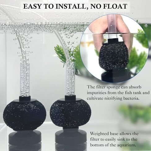 HITOP 2 Pack Aquarium Bio Sponge Filter: 4in Mini Air-Powered Fish Tank Filter, Quiet Small Sponge Filter for up to 15gallon Fish Tank, Betta Tank, Shrimp Tank, Fry Tank, Breeding in Kuwait