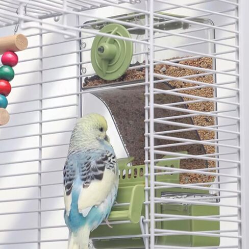 No Mess Bird Feeder Water Dispenser Set, Automatic Cage Feeder with Perch for Parakeet Canary Cockatiel Finch Budgie (Green) in Saudi Arabia