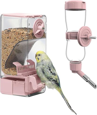 No Mess Bird Feeder Water Dispenser Set, Automatic Cage Feeder with Perch for Parakeet Canary Cockatiel Finch Budgie (Green) in Saudi Arabia