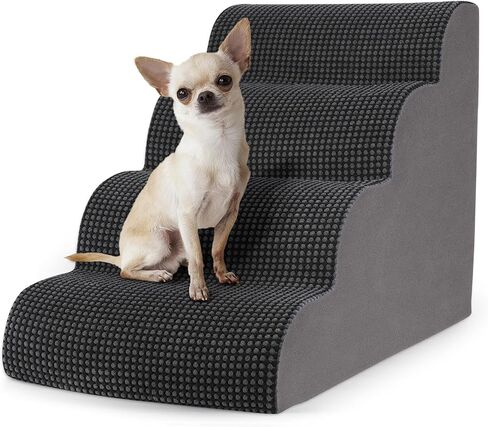 Dog Stairs Ramp for Small Dogs, 4-Step Pet Stairs for Small Dogs and Cats High Density Foam Dog Stairs to Bed & Couch, Pet Stairs with Non-Slip Bottom for Doggies, Aged Dog and Injured Pets in Saudi Arabia