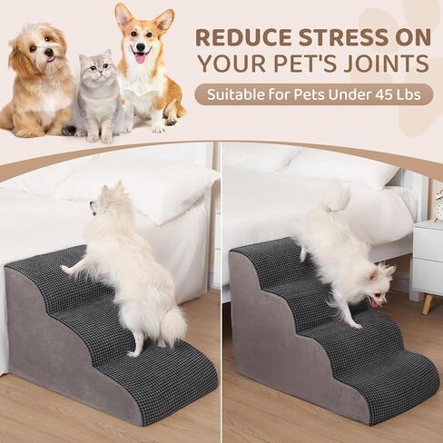 Dog Stairs Ramp for Small Dogs, 4-Step Pet Stairs for Small Dogs and Cats High Density Foam Dog Stairs to Bed & Couch, Pet Stairs with Non-Slip Bottom for Doggies, Aged Dog and Injured Pets in Saudi Arabia