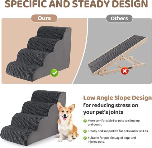 Dog Stairs Ramp for Small Dogs, 4-Step Pet Stairs for Small Dogs and Cats High Density Foam Dog Stairs to Bed & Couch, Pet Stairs with Non-Slip Bottom for Doggies, Aged Dog and Injured Pets in Saudi Arabia