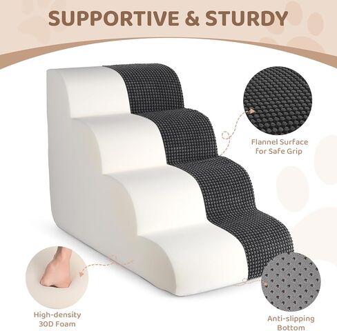 Dog Stairs Ramp for Small Dogs, 4-Step Pet Stairs for Small Dogs and Cats High Density Foam Dog Stairs to Bed & Couch, Pet Stairs with Non-Slip Bottom for Doggies, Aged Dog and Injured Pets in Saudi Arabia