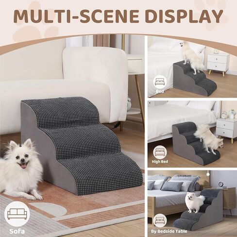 Dog Stairs Ramp for Small Dogs, 4-Step Pet Stairs for Small Dogs and Cats High Density Foam Dog Stairs to Bed & Couch, Pet Stairs with Non-Slip Bottom for Doggies, Aged Dog and Injured Pets in Saudi Arabia