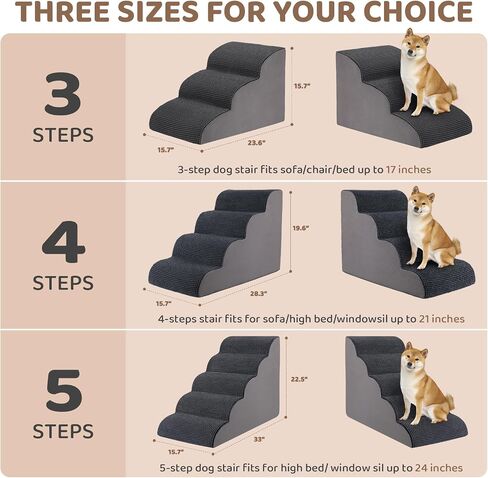 Dog Stairs Ramp for Small Dogs, 4-Step Pet Stairs for Small Dogs and Cats High Density Foam Dog Stairs to Bed & Couch, Pet Stairs with Non-Slip Bottom for Doggies, Aged Dog and Injured Pets in Saudi Arabia