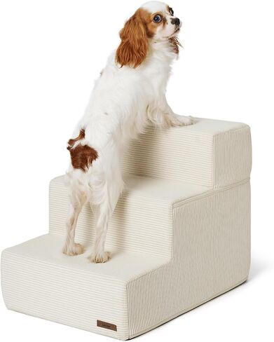 Lesure Dog Stairs for High Beds, Extra Wide Pet Stairs, 3-Steps Dog Steps for Medium/Small Dogs and Old Cats, Foldable Dog Steps with CertiPUR-US Certified Foam and Non-Slip Bottom, Beige in Saudi Arabia