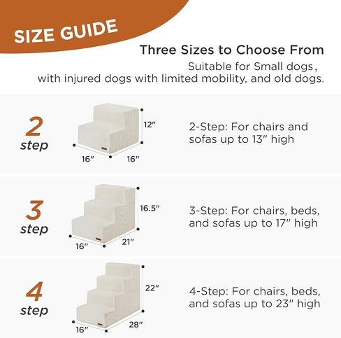 Lesure Dog Stairs for High Beds, Extra Wide Pet Stairs, 3-Steps Dog Steps for Medium/Small Dogs and Old Cats, Foldable Dog Steps with CertiPUR-US Certified Foam and Non-Slip Bottom, Beige in Saudi Arabia