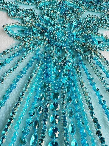 Pure Handmade Bodice lace Rhinestones Applique Sewing Stones Beads Crystal Trimming Patches Accessories for Weding Dress Decorations 16X13.7inches (Sky Blue) in Saudi Arabia