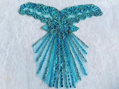 Pure Handmade Bodice lace Rhinestones Applique Sewing Stones Beads Crystal Trimming Patches Accessories for Weding Dress Decorations 16X13.7inches (Sky Blue) in Saudi Arabia