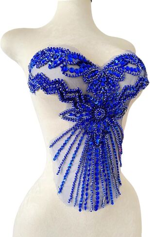 Pure Handmade Bodice lace Rhinestones Applique Sewing Stones Beads Crystal Trimming Patches Accessories for Weding Dress Decorations 16X13.7inches (Sky Blue) in Saudi Arabia