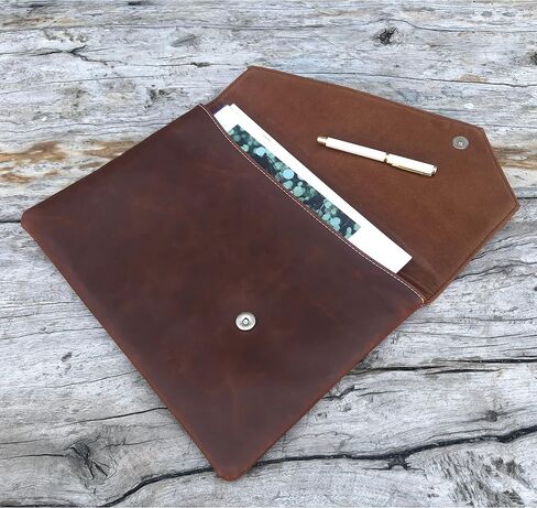 Vintage Leather 13.5" Business Clutch Envelope Bag Documents Certificate Laptop Sleeve Case Office File Folder (LHG96-Coffee) in Saudi Arabia