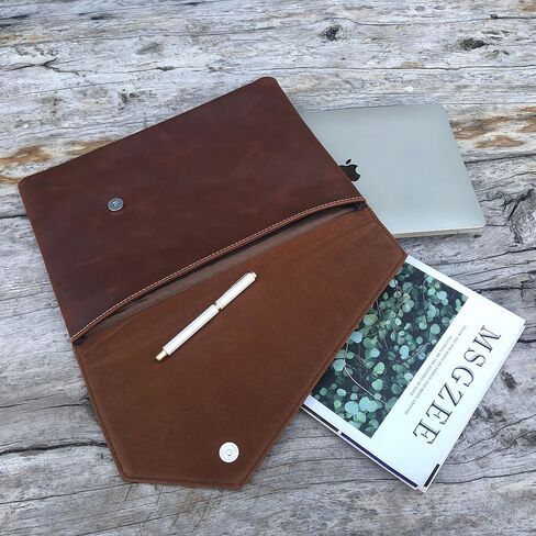 Vintage Leather 13.5" Business Clutch Envelope Bag Documents Certificate Laptop Sleeve Case Office File Folder (LHG96-Coffee) in Saudi Arabia