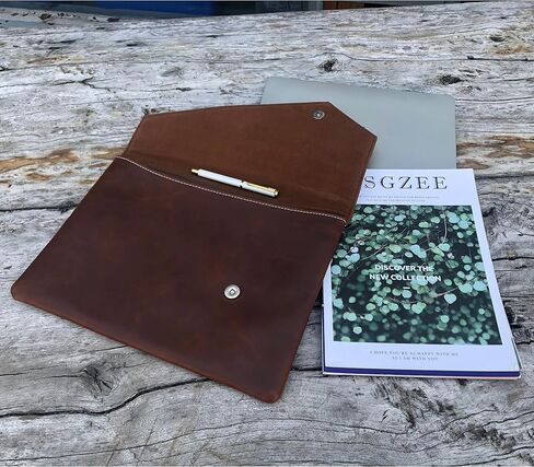 Vintage Leather 13.5" Business Clutch Envelope Bag Documents Certificate Laptop Sleeve Case Office File Folder (LHG96-Coffee) in Saudi Arabia